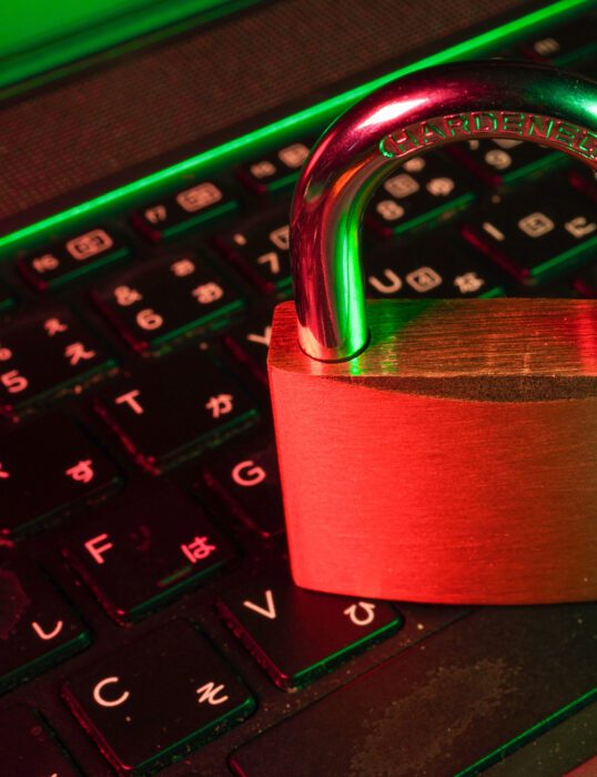 Laptop keyboard with a padlock on it
