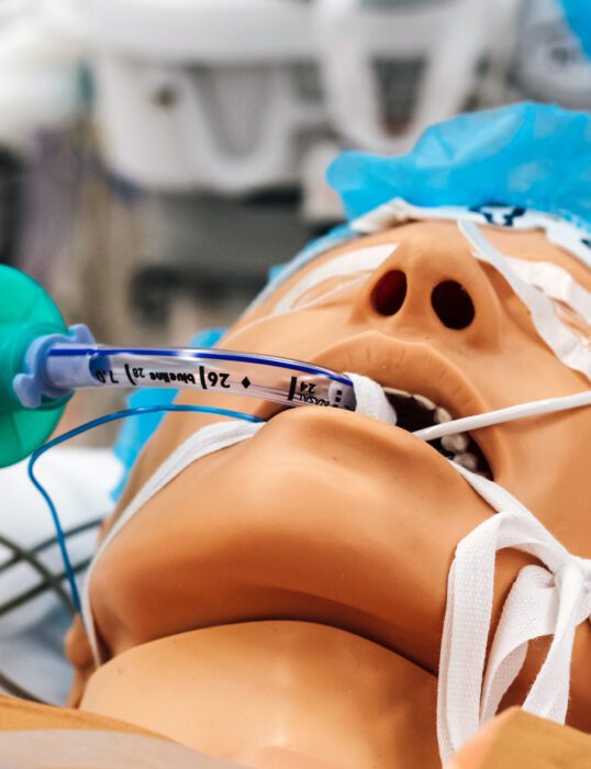 Medical dummy with tubes in its mouth