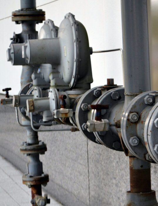 Water pipes on side of building